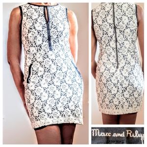 Max & Riley Bodycon Dress; Ivory Lace Over Black - NWT